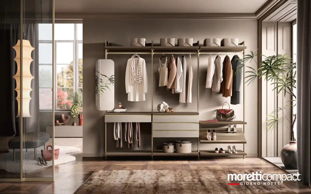 Cabina armadio con montanti Omnia V321 Moretti Compact lineare in rovere