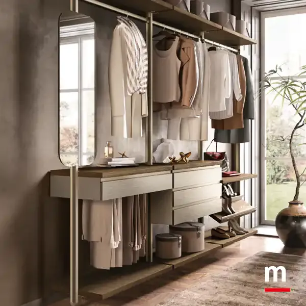 Cabina armadio con montanti Omnia V321 Moretti Compact montanti e cassettiera