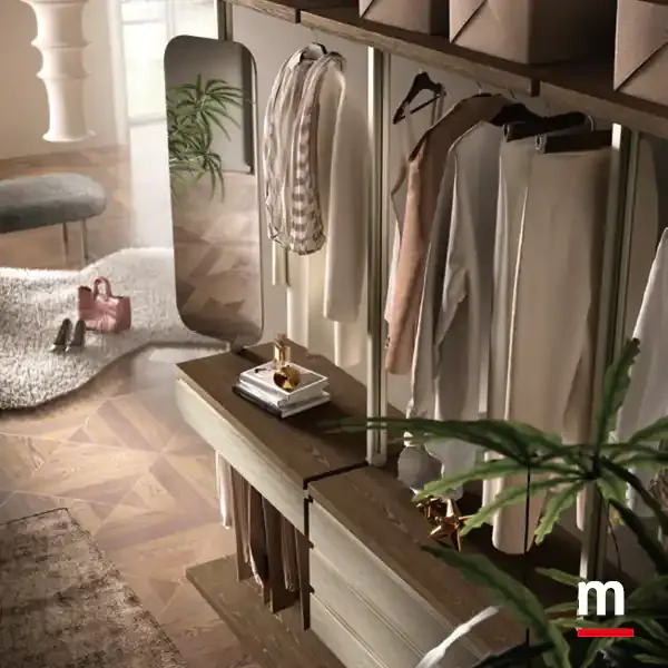 Cabina armadio con montanti Omnia V321 Moretti Compact specchio e piano