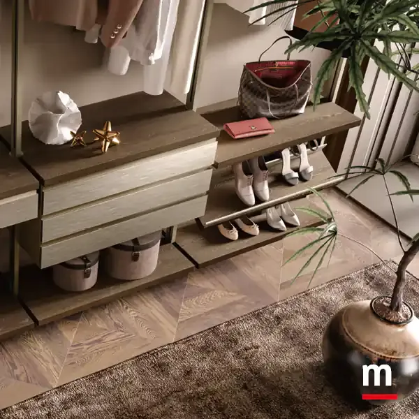 Cabina armadio con montanti Omnia V321 Moretti Compact cassetti e scarpiera