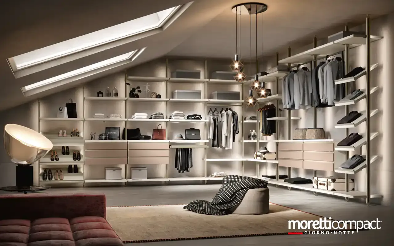 Cabina armadio con montanti Omnia V323 Moretti Compact in mansarda