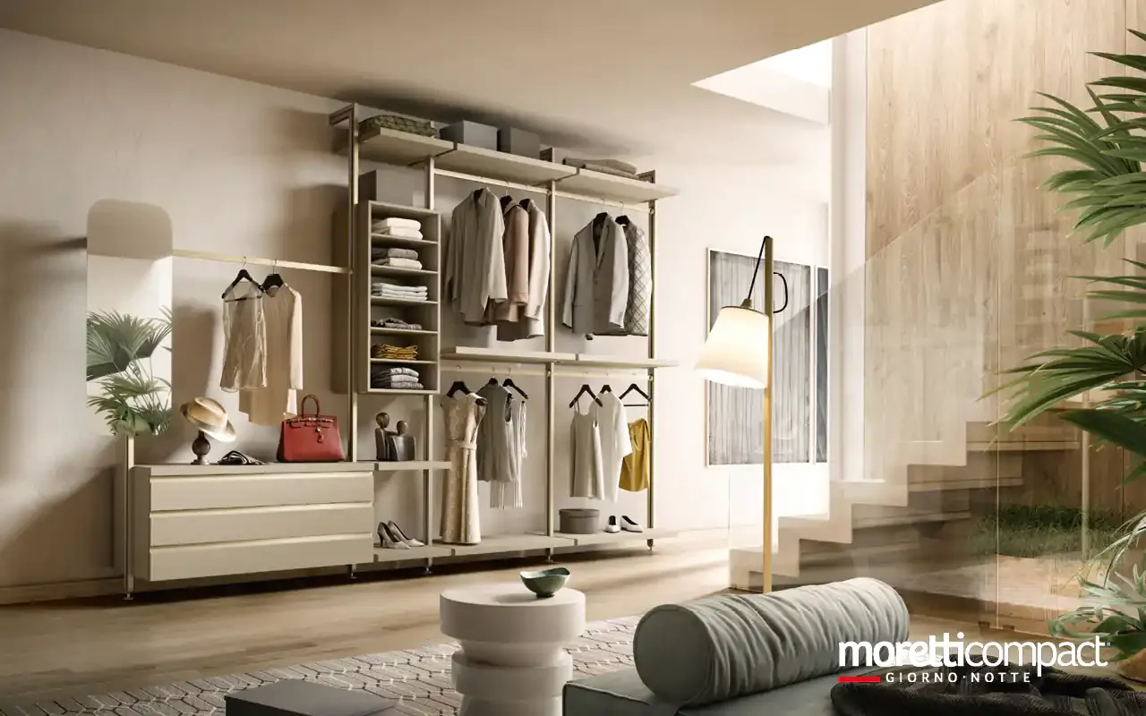 Cabina armadio con montanti Omnia V324 Moretti Compact con specchio e cassettiera