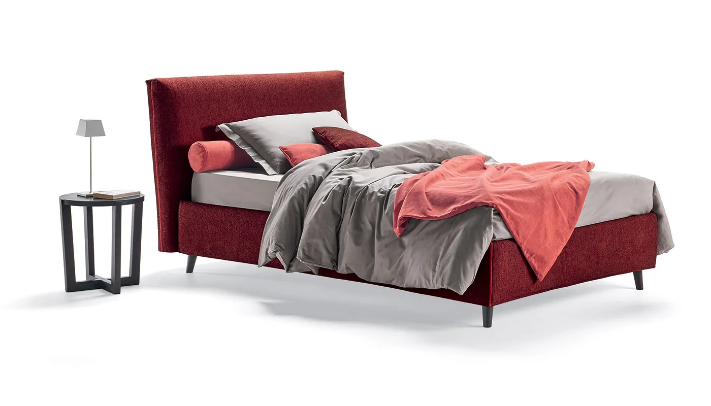 Letto singolo Orione Rosini rosso con comodino