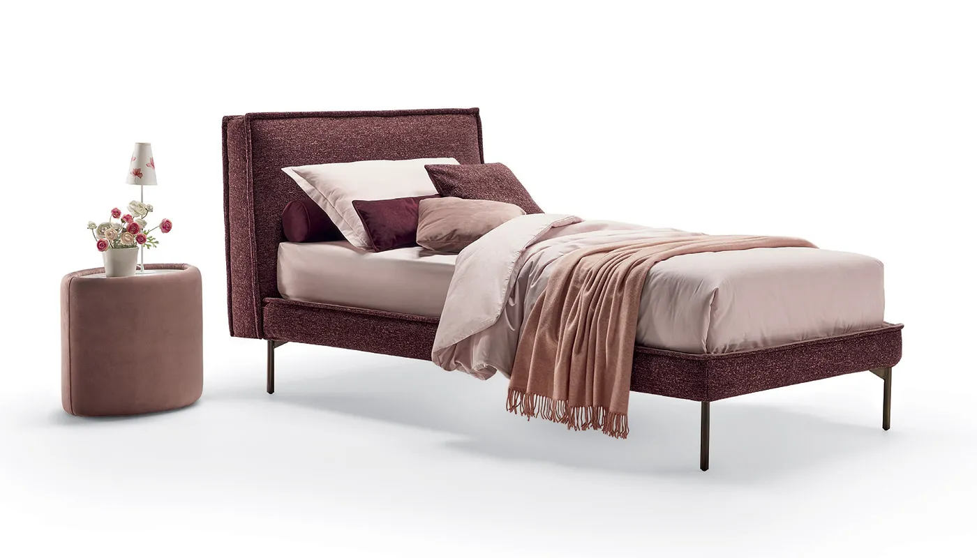 Letto singolo Helios Rosini bordeaux con comodino