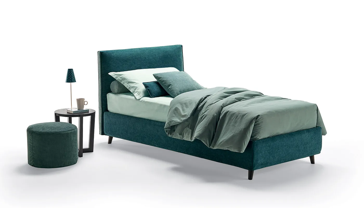 Letto singolo Poseidone Rosini verde petrolio con pouf