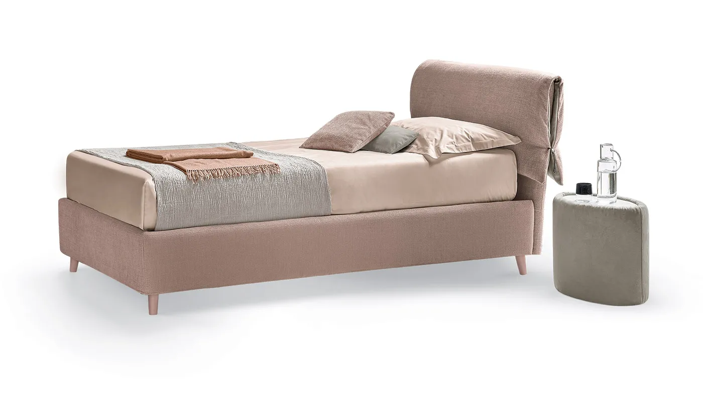 Letto singolo Andromeda Rosini rosa antico con comodino
