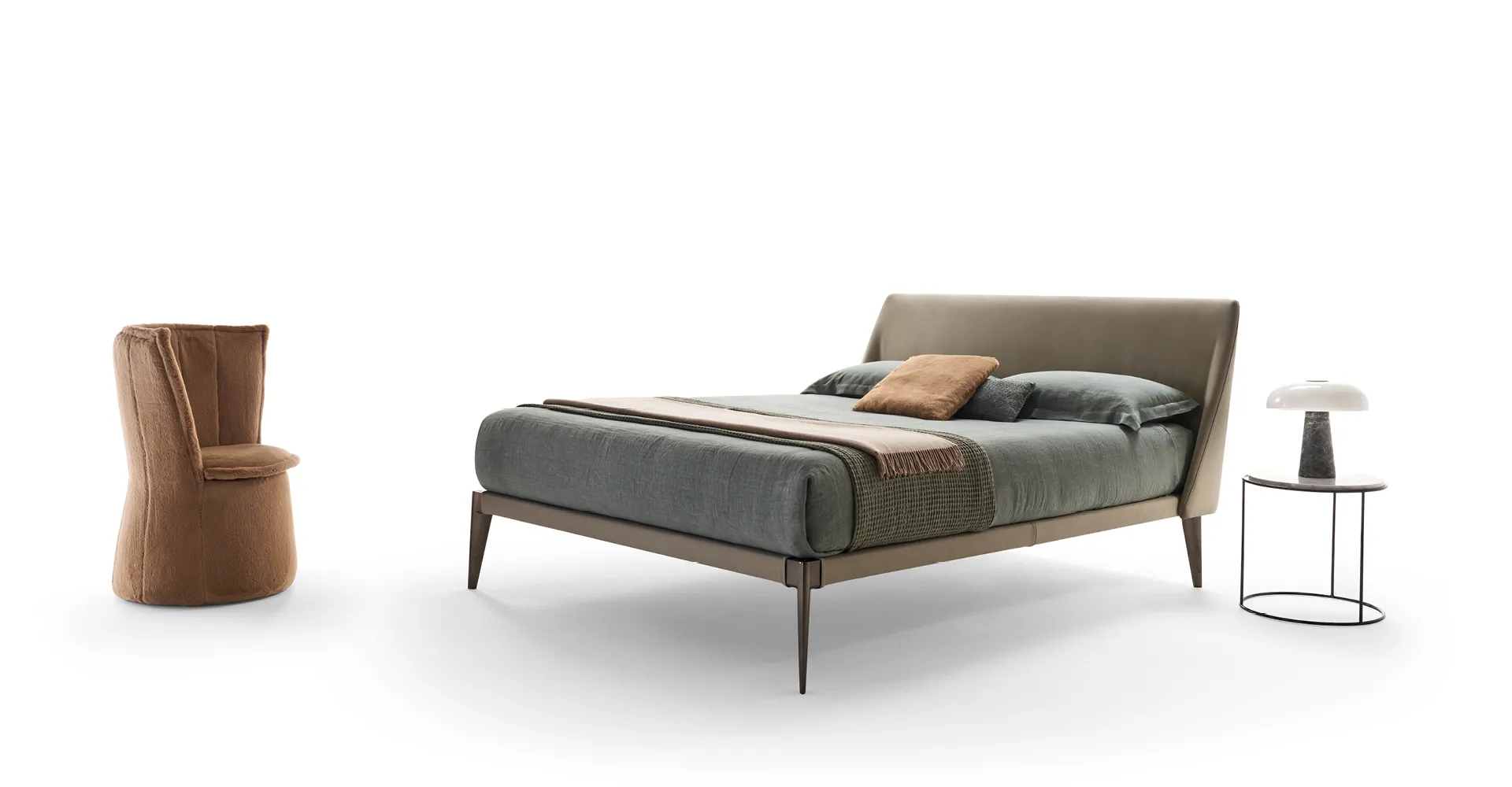 Letto Elettra Rosini tortora con poltroncina e comodino