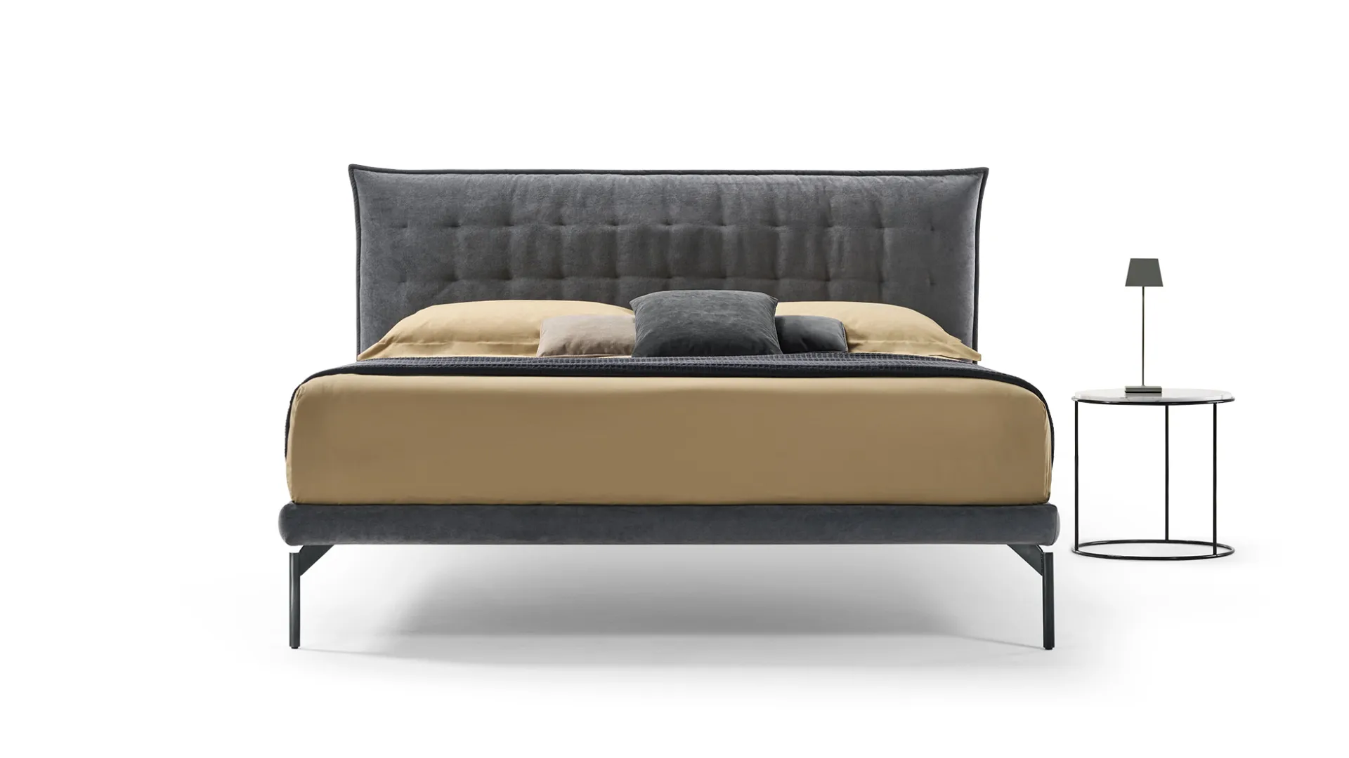 Letto Cassiopea Rosini antracite con biancheria ocra
