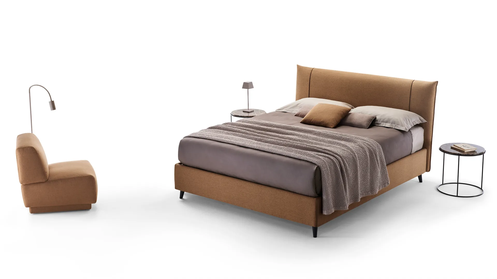 Letto Sakura Rosini color cuoio con poltroncina