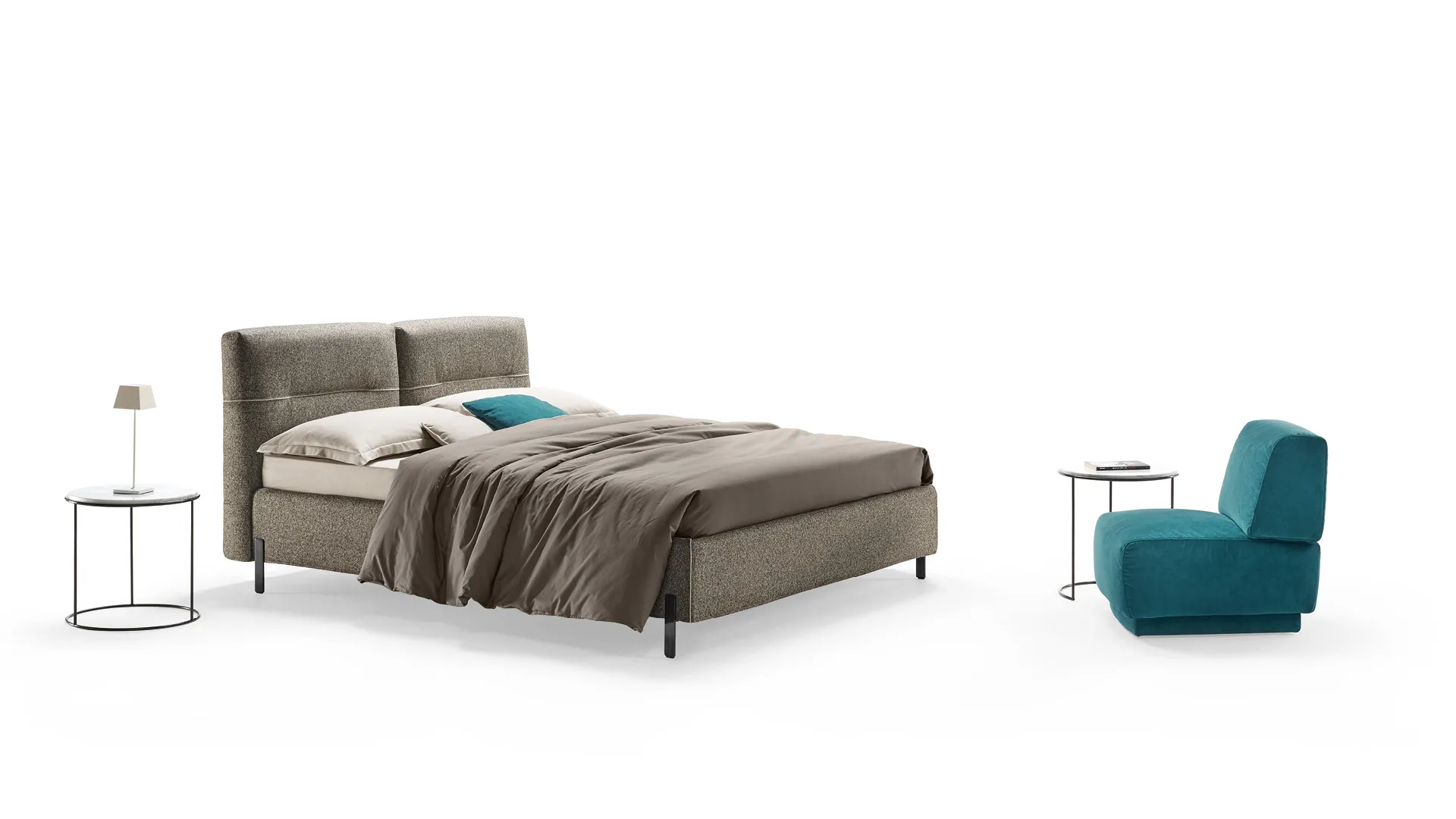 Letto Iride Rosini grigio con poltrona azzurra