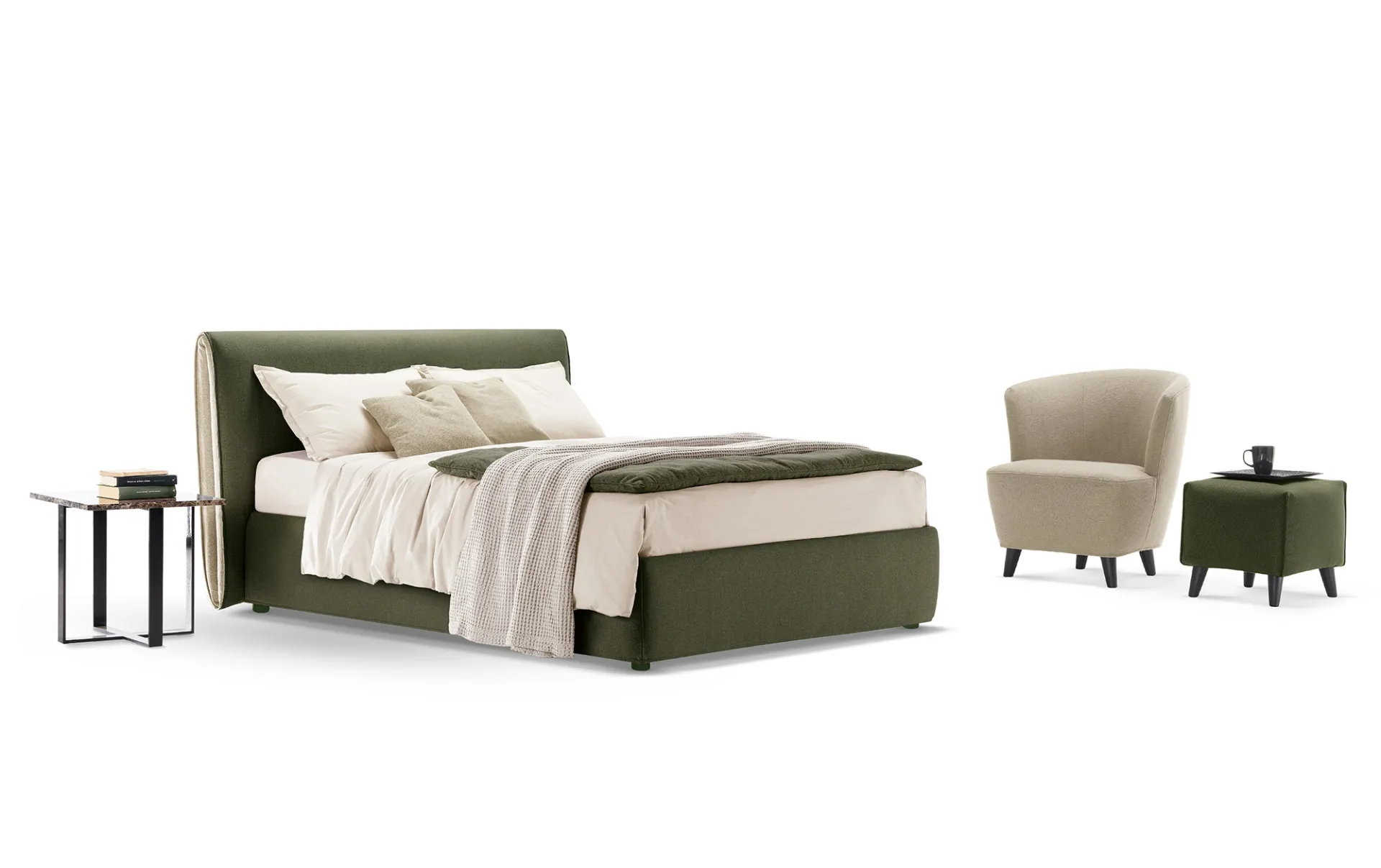 Letto Carme Rosini verde scuro con poltroncina