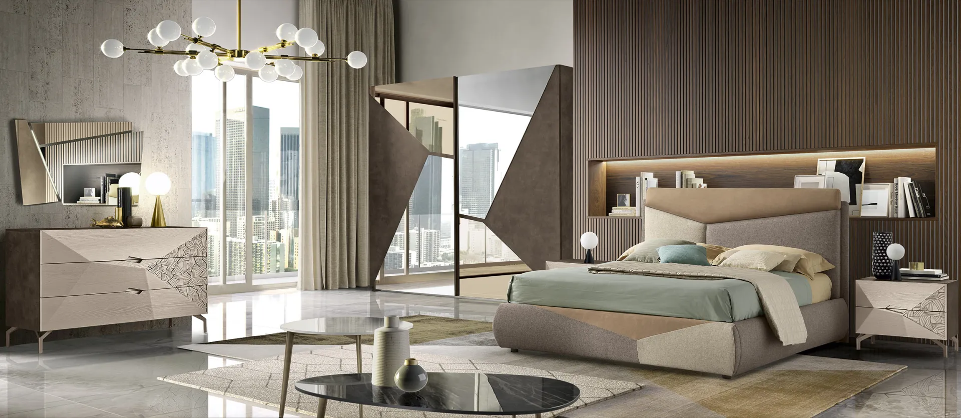 Camera Dedar Night RTL Mobili con armadio a specchio diagonale e letto imbottito