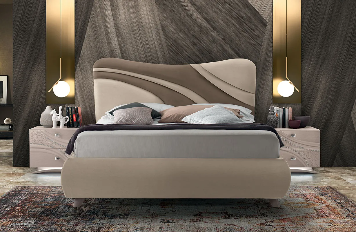 Letto Cocò RTL Mobili con testiera a onde e comodini su base illuminata