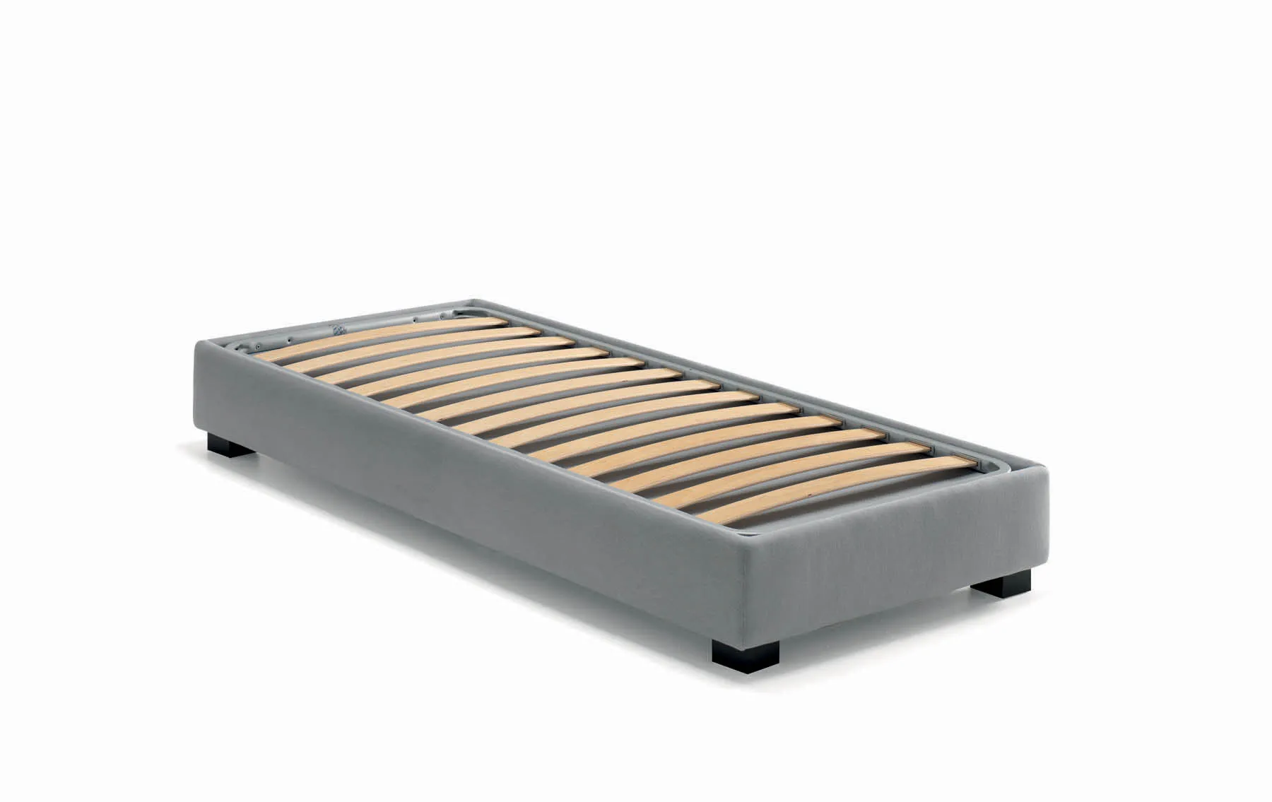 Sommier Filo con rete Samoa grigio scoperto con le doghe curvate in legno chiaro