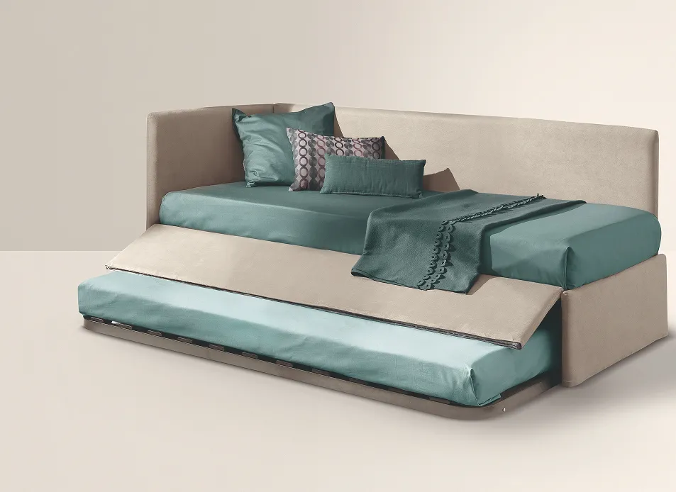 Letto Trama San Lorenzo con il secondo letto estraibile aperto
