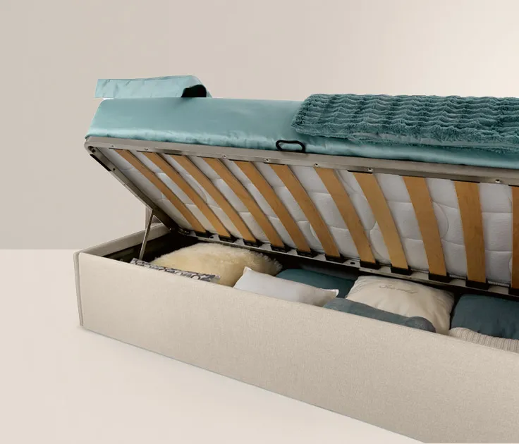 Letto Trama San Lorenzo nella versione con box contenitore aperto