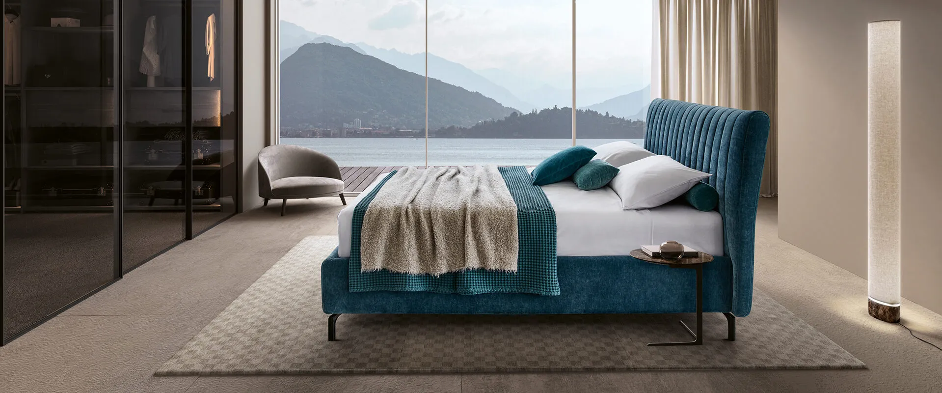 Letto imbottito Goccia San Lorenzo in camera ambientata