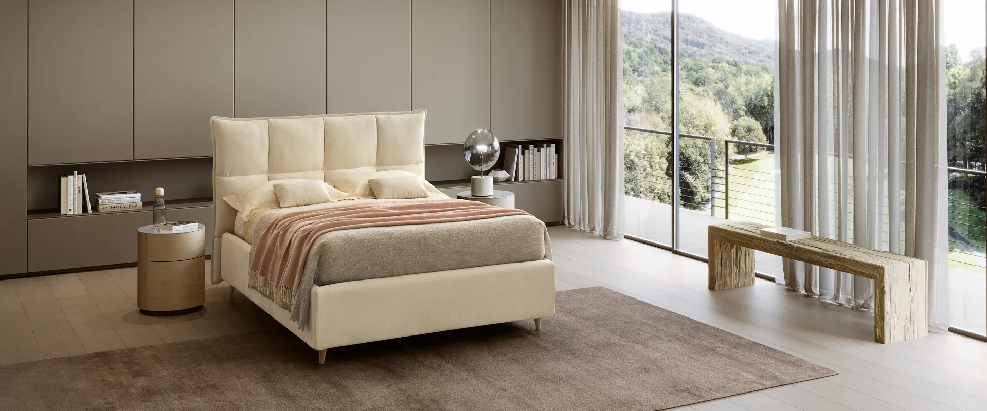 Letto imbottito Velour San Lorenzo in camera ambientata