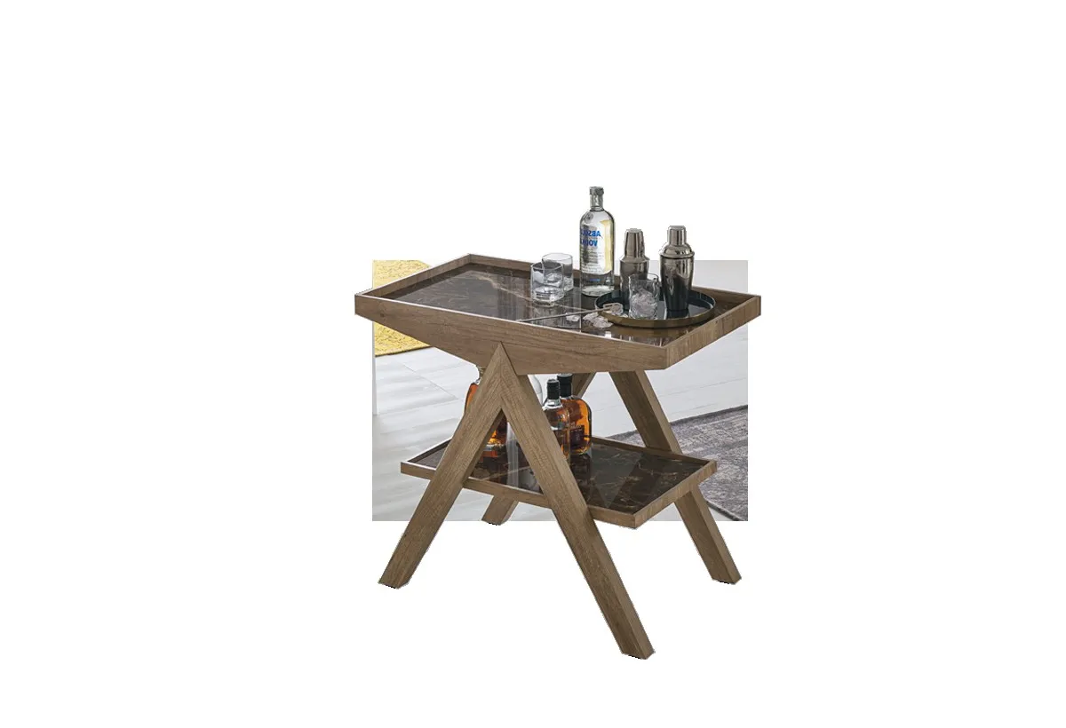 Carrello Arrow Target Point effetto legno con piano scuro su fondo bianco