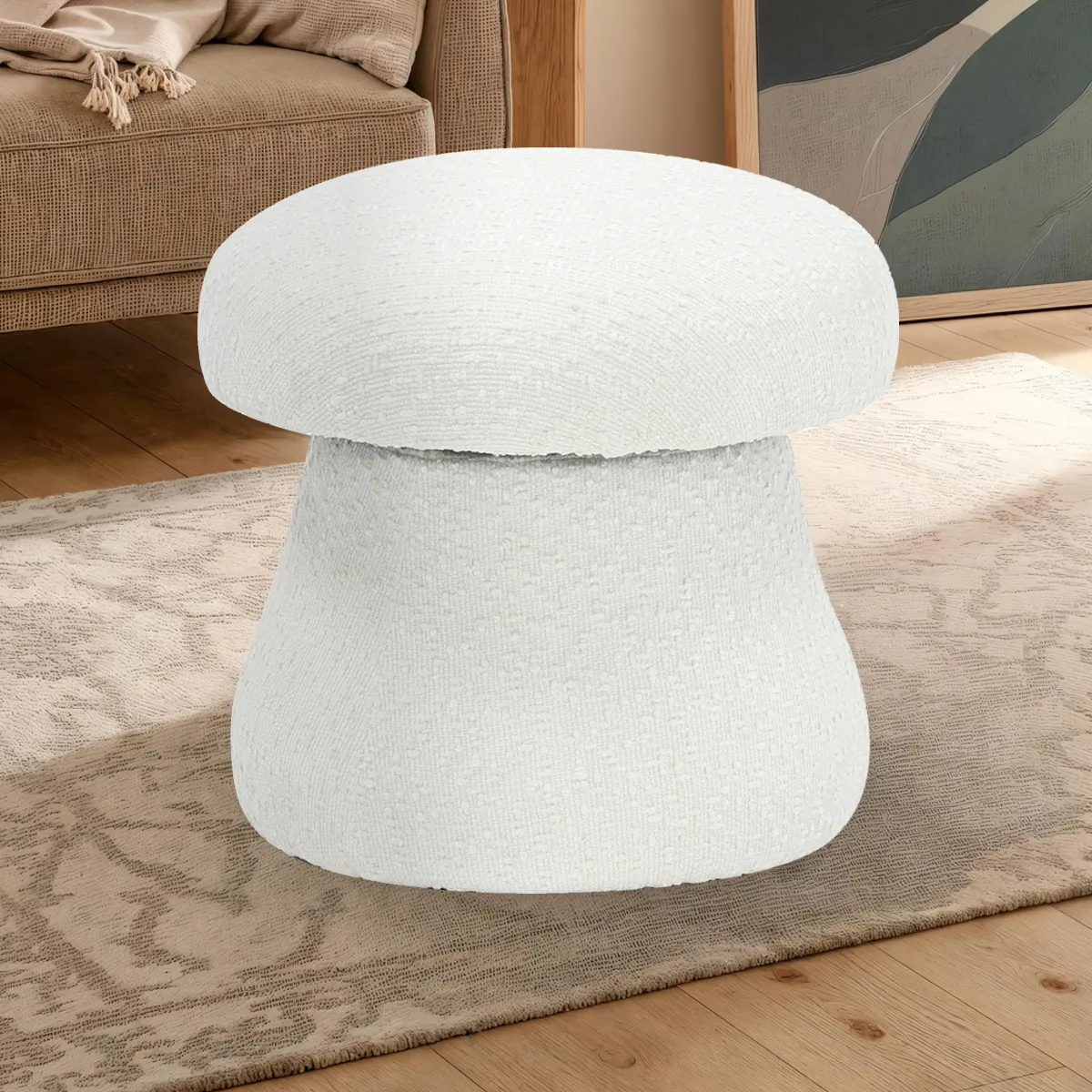 Pouf girevole Taty White Tomasucci in tessuto bianco in un ambiente