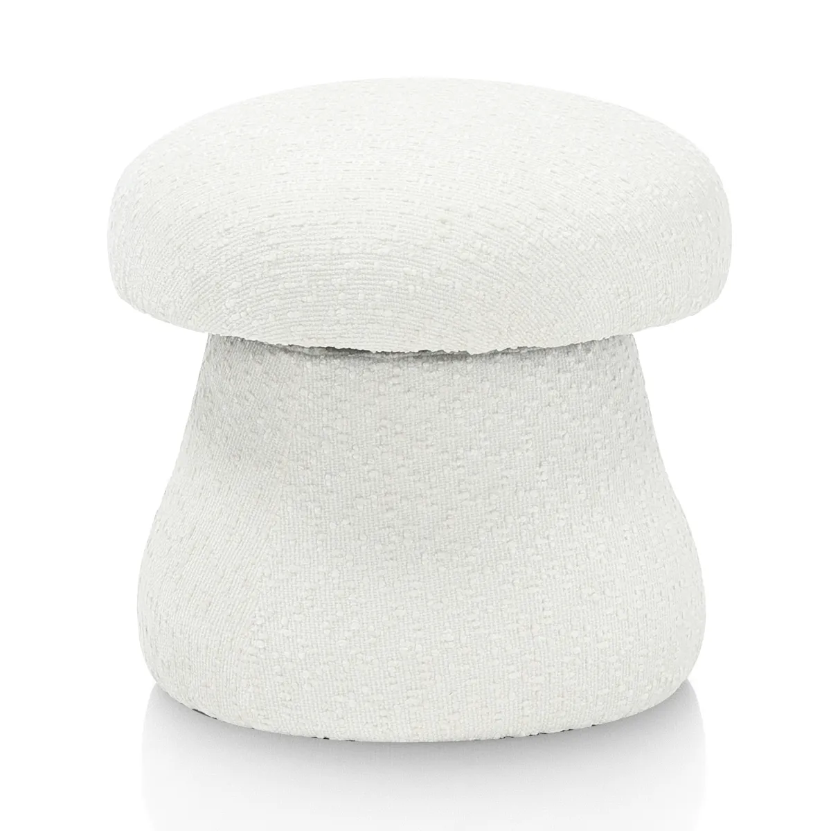 Pouf Taty White Tomasucci rotondo visto da vicino su fondo chiaro