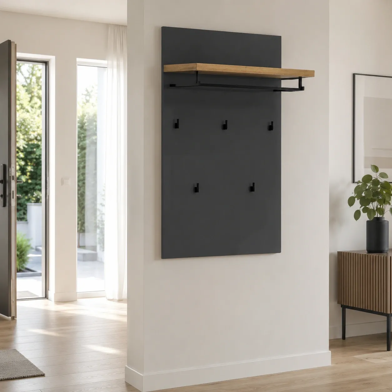 Pannello appendiabiti Annency Grey Tomasucci antracite con ripiano in legno