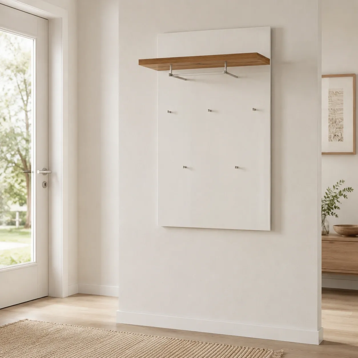Pannello appendiabiti Annency White Tomasucci bianco con ripiano in legno vicino alla porta