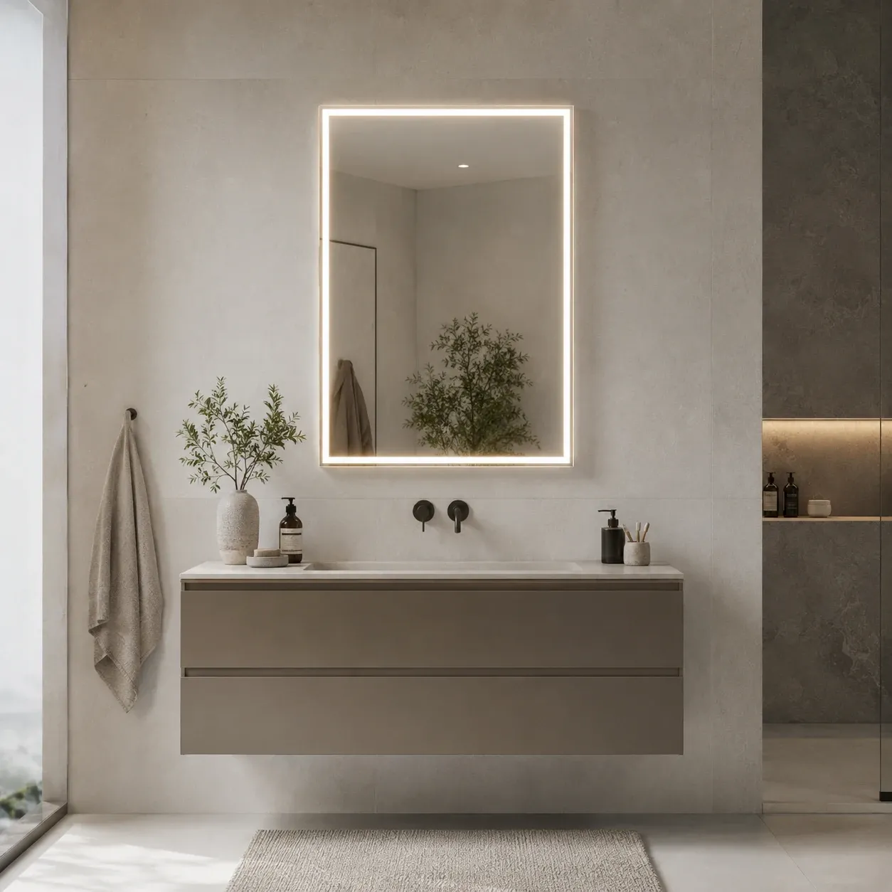Specchio con luce LED perimetrale Tomasucci in un bagno