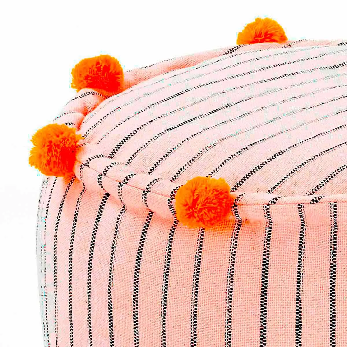 Dettaglio delle righe e dei pompon del pouf Venezia-A