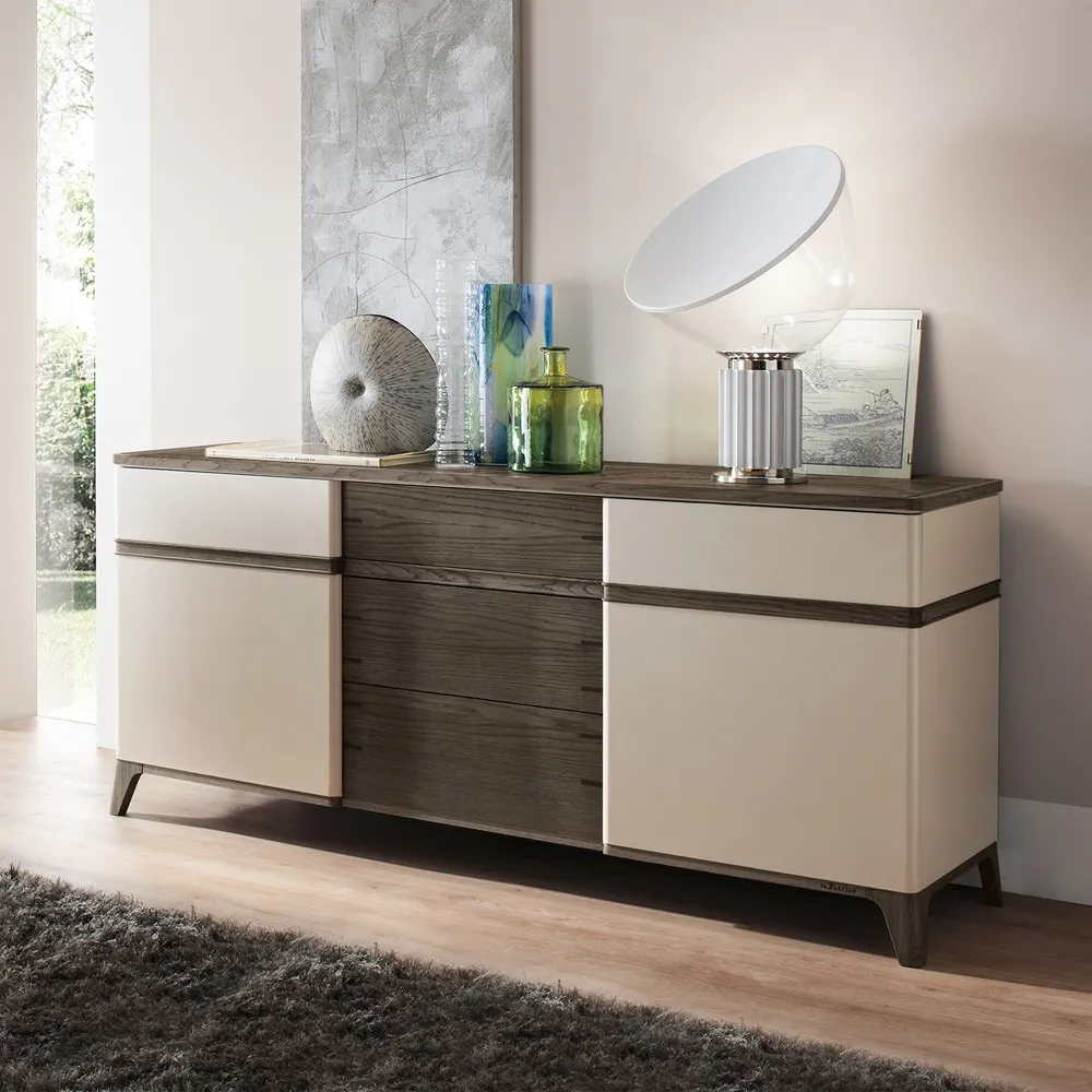 Madia Dyhana Le Fablier con cassetti e piano in rovere finitura cenere