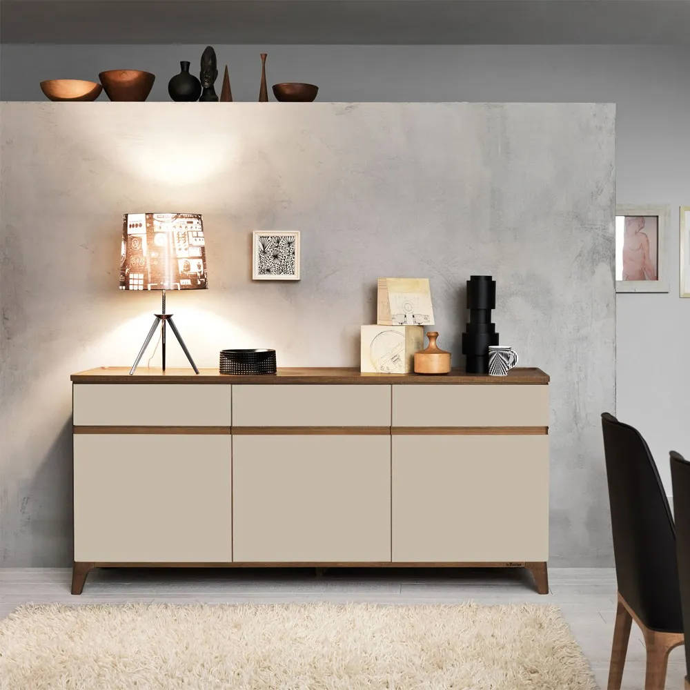 Madia Gaya Le Fablier con rovere finitura zenzero, vista frontale in soggiorno