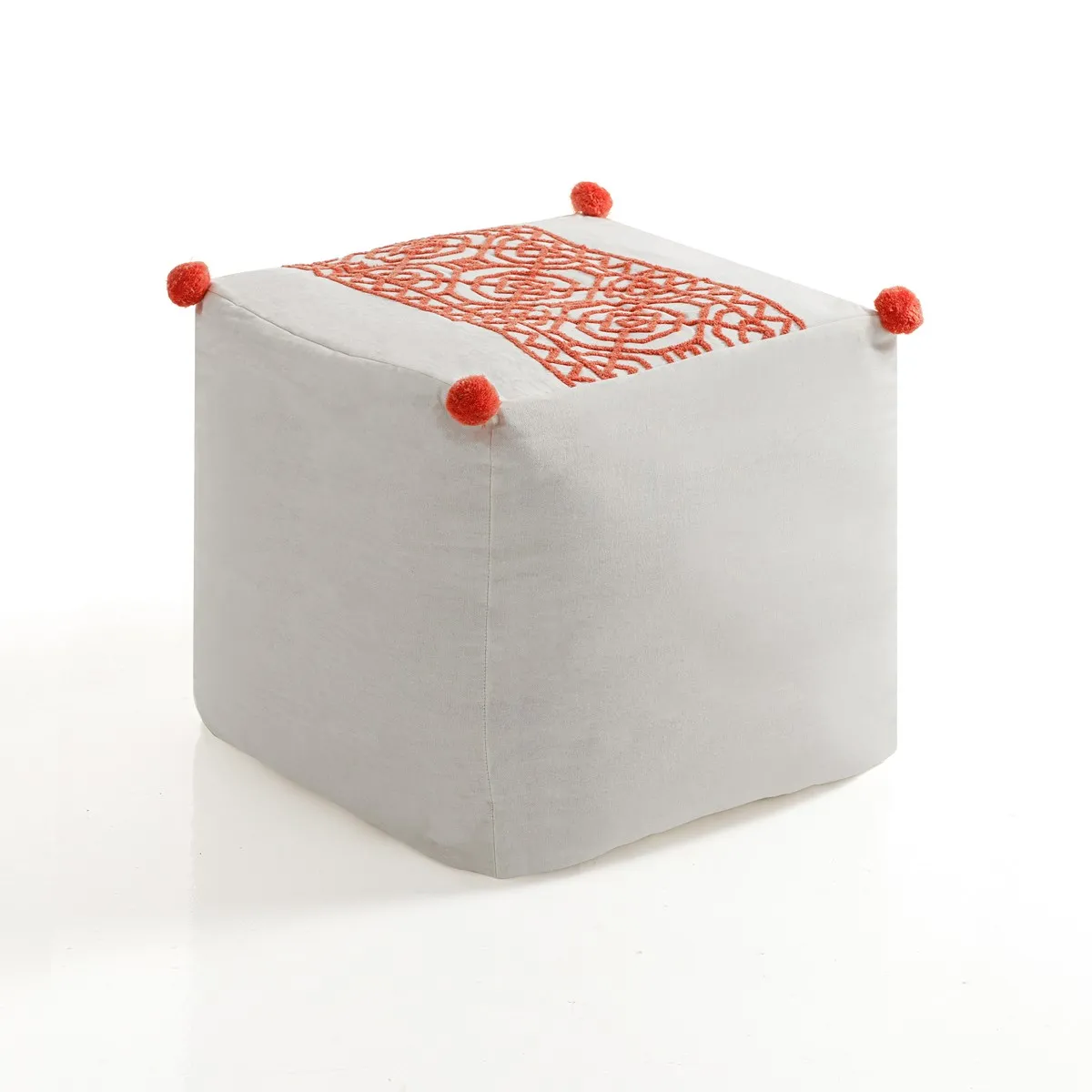 Pouf Aramis Tomasucci bianco con ricamo arancione