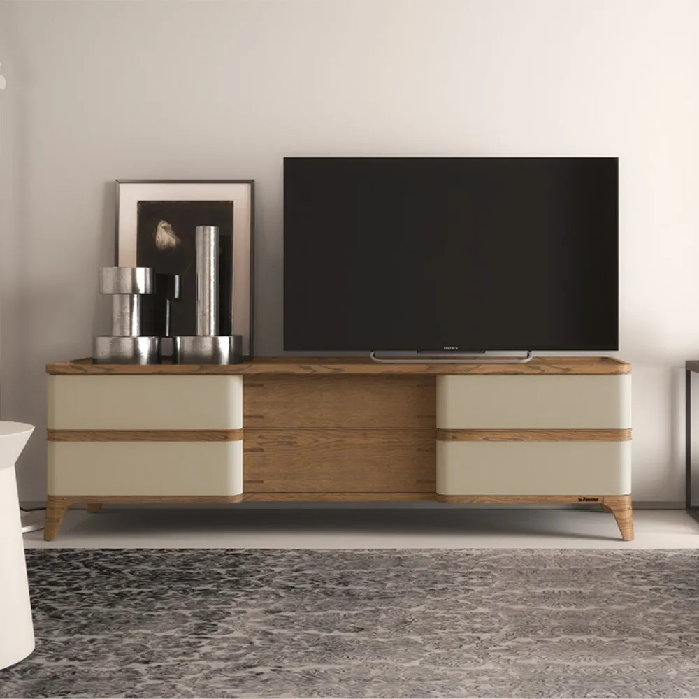 Porta TV Dafne Le Fablier in rovere finitura zenzero sotto il televisore