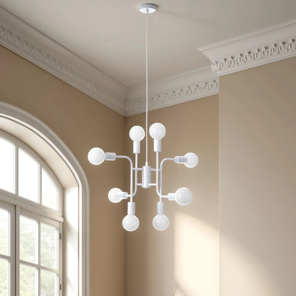 Lampadario Paul Tomasucci bianco in una stanza