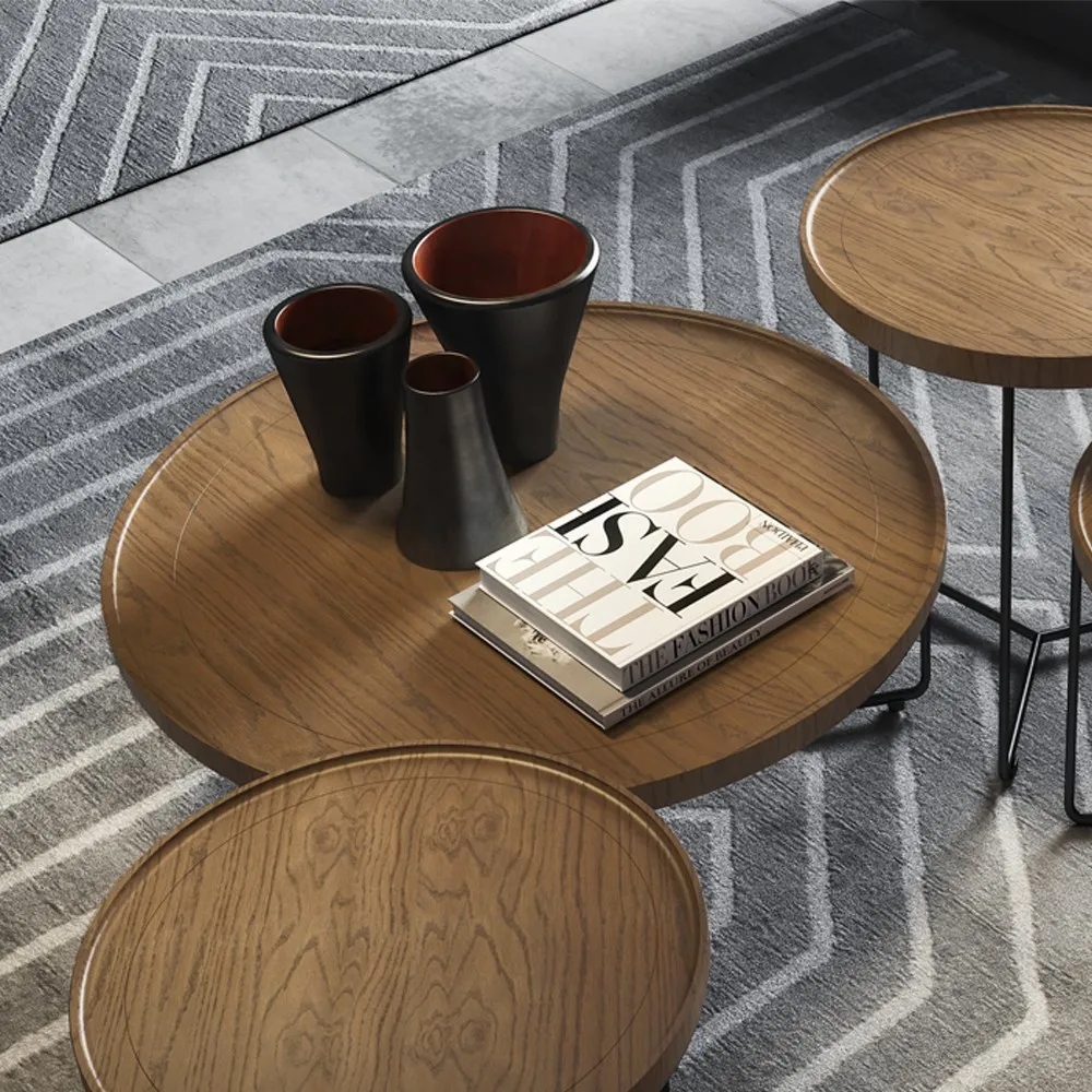 Tavolino Sati Le Fablier in rovere finitura zenzero visto dall'alto