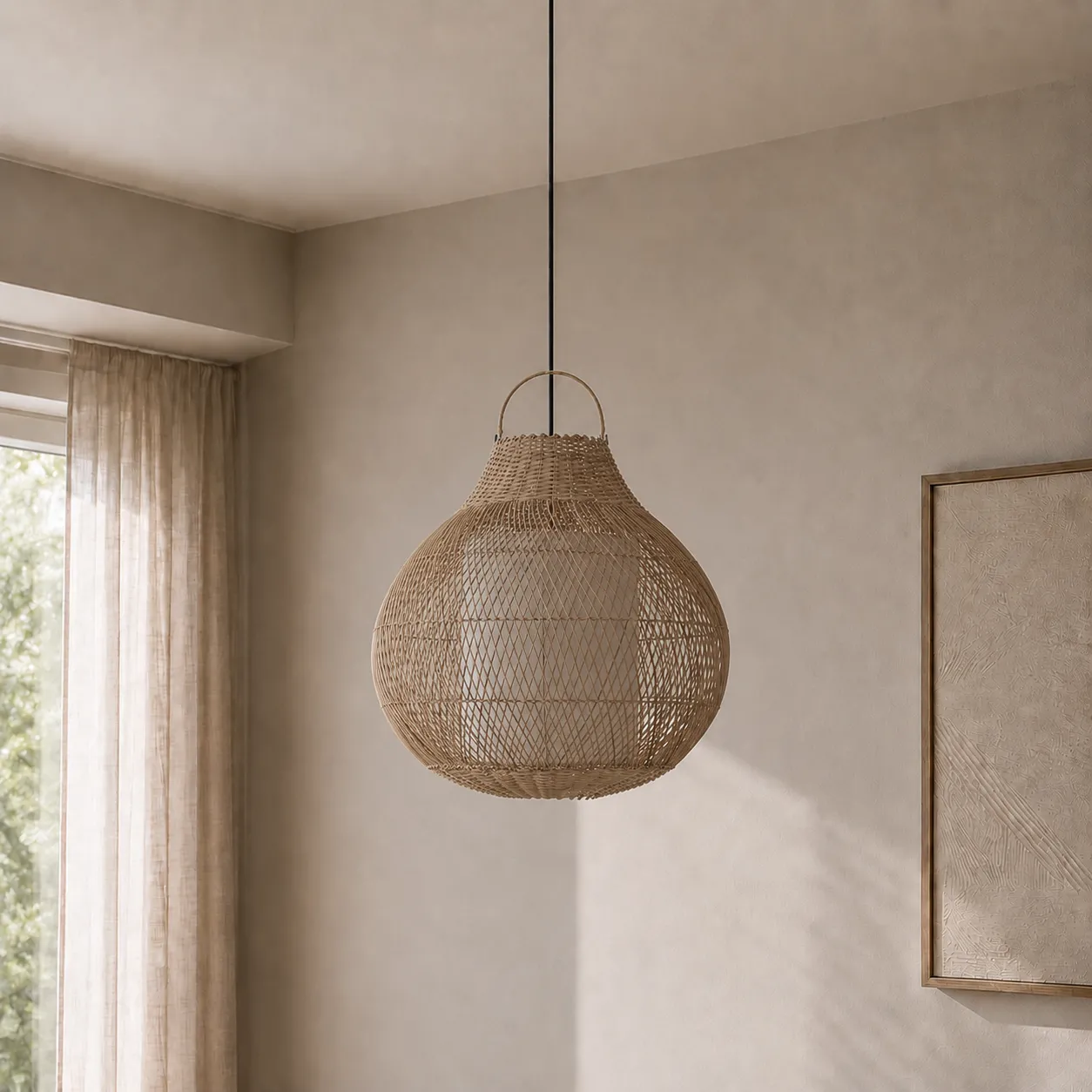 Lampadario Aritha Natural Tomasucci in un soggiorno