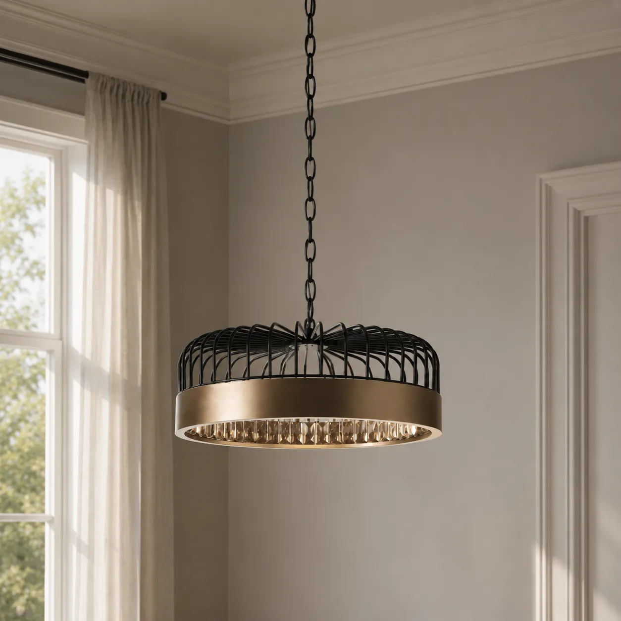 Lampadario Dome Tomasucci a gabbia in un soggiorno