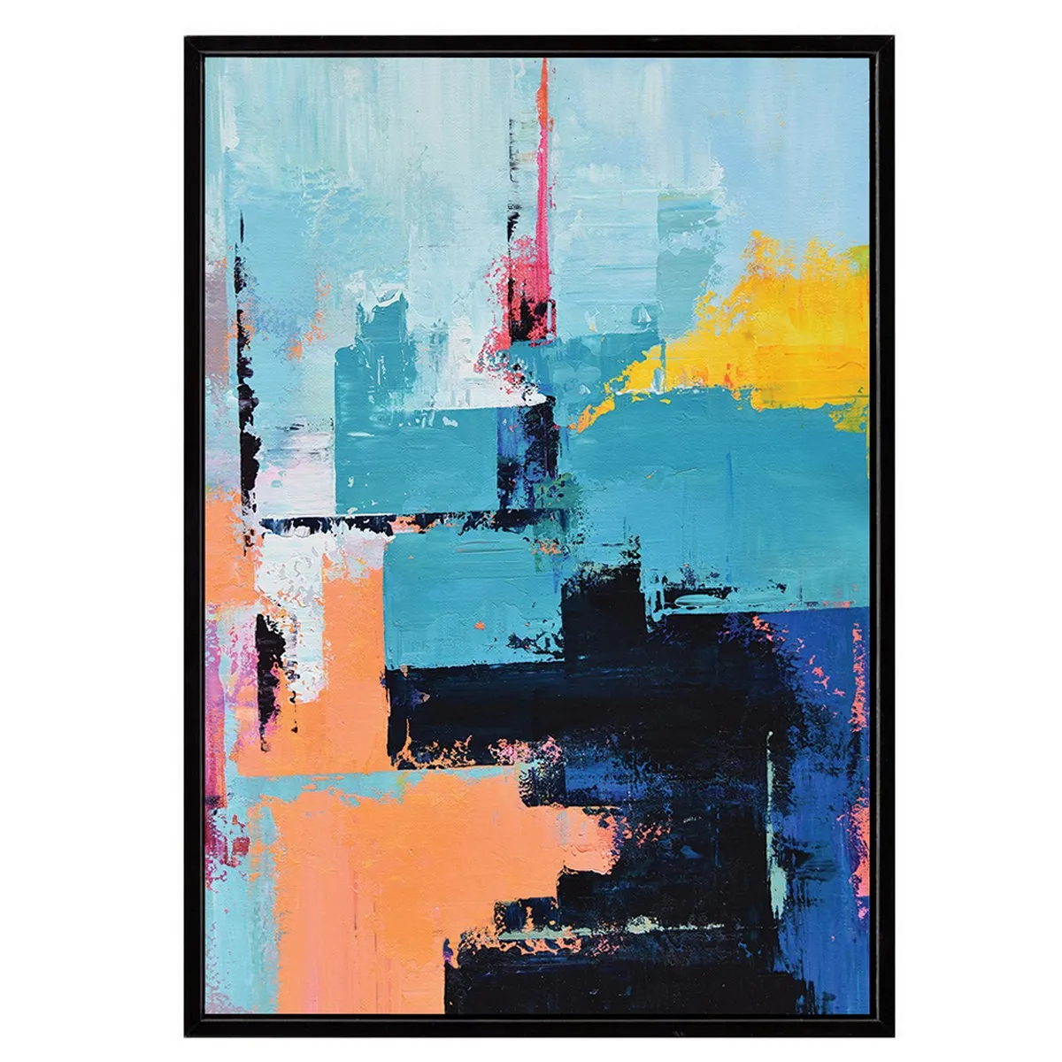 Quadro Abstract Art Tomasucci con pennellate azzurre e rosa