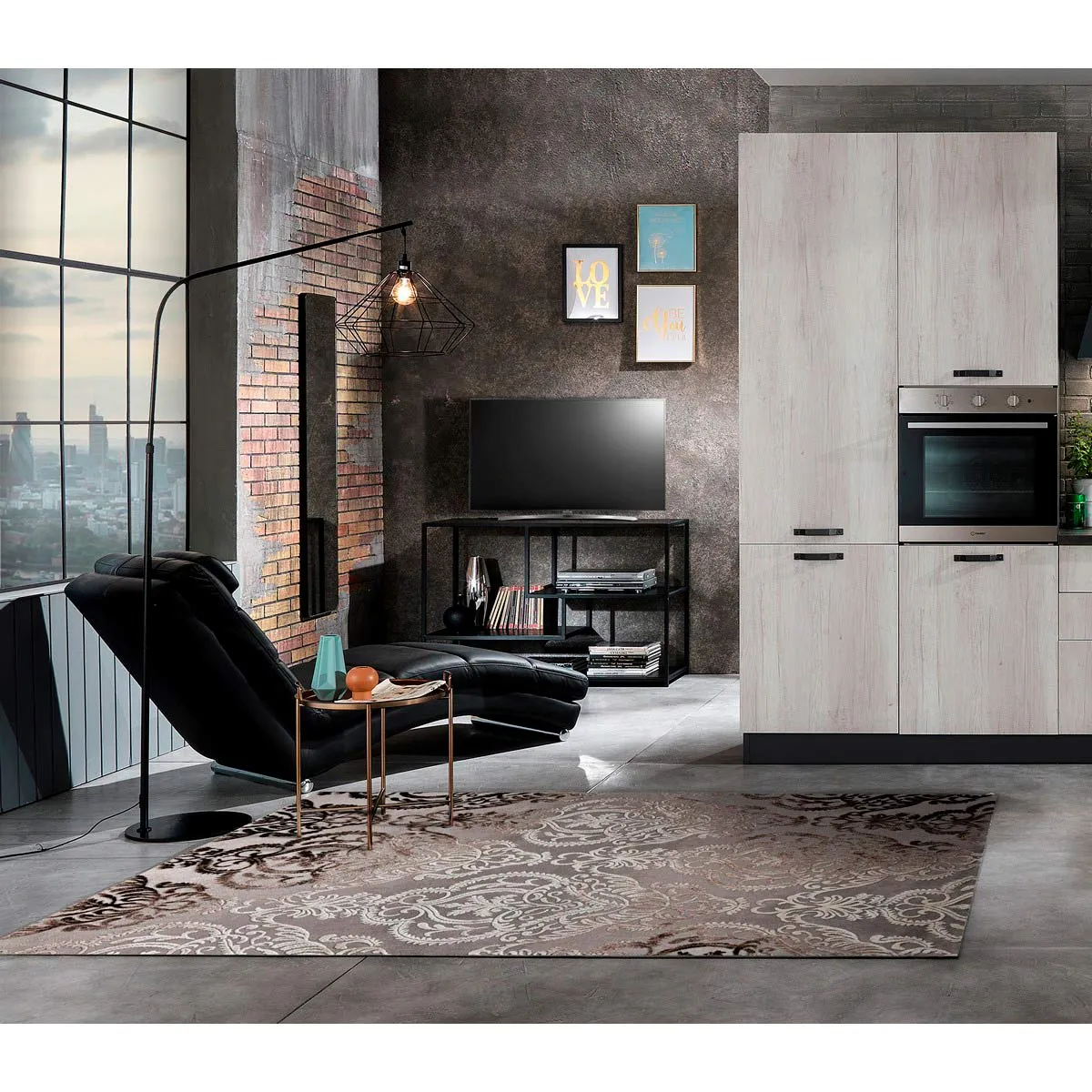 Tappeto New Damasko Tomasucci in un soggiorno con cucina