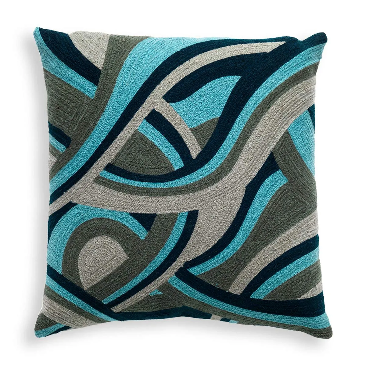 Cuscino Fan Tomasucci con fasce turchese e blu