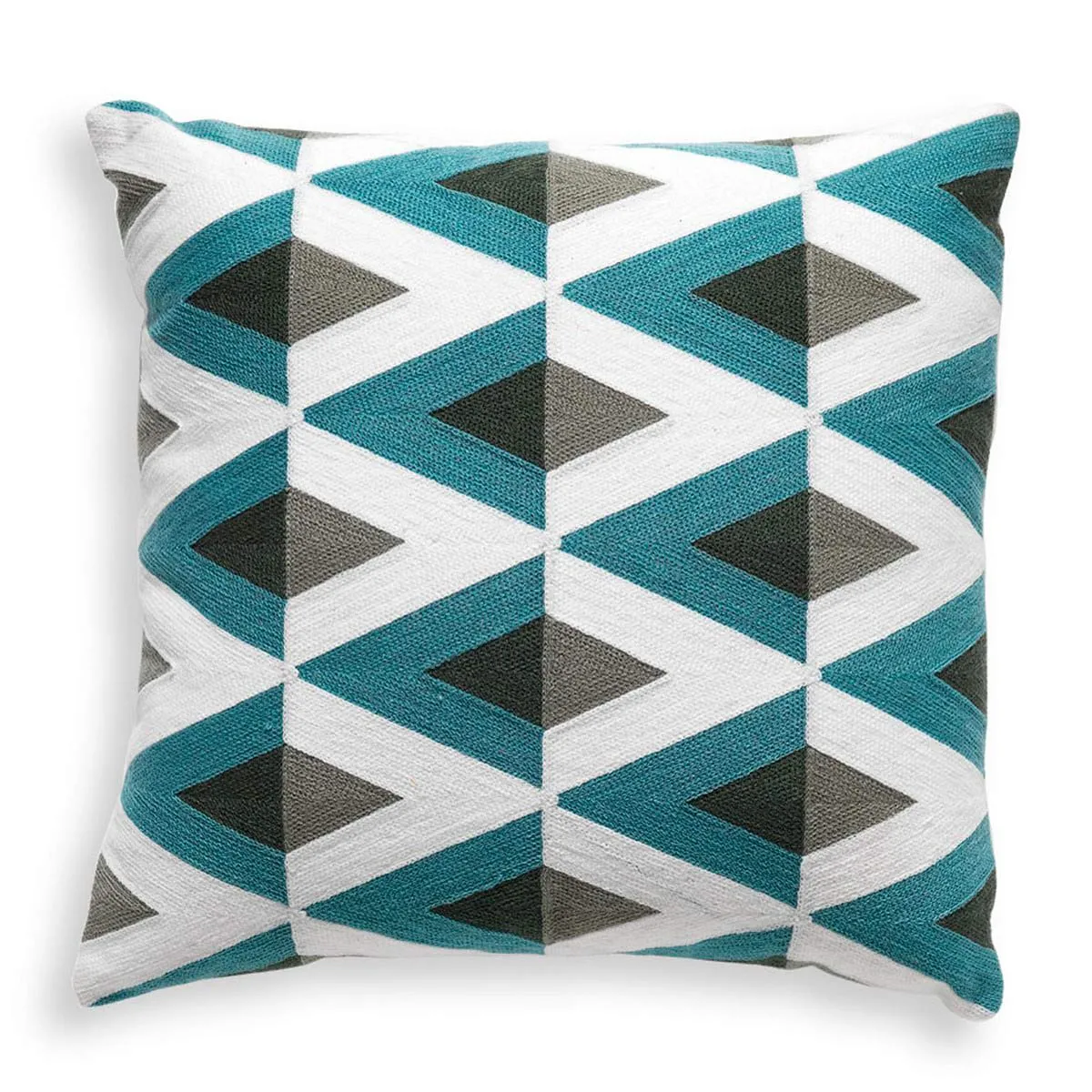 Cuscino Geometric Tomasucci a triangoli turchese e grigi