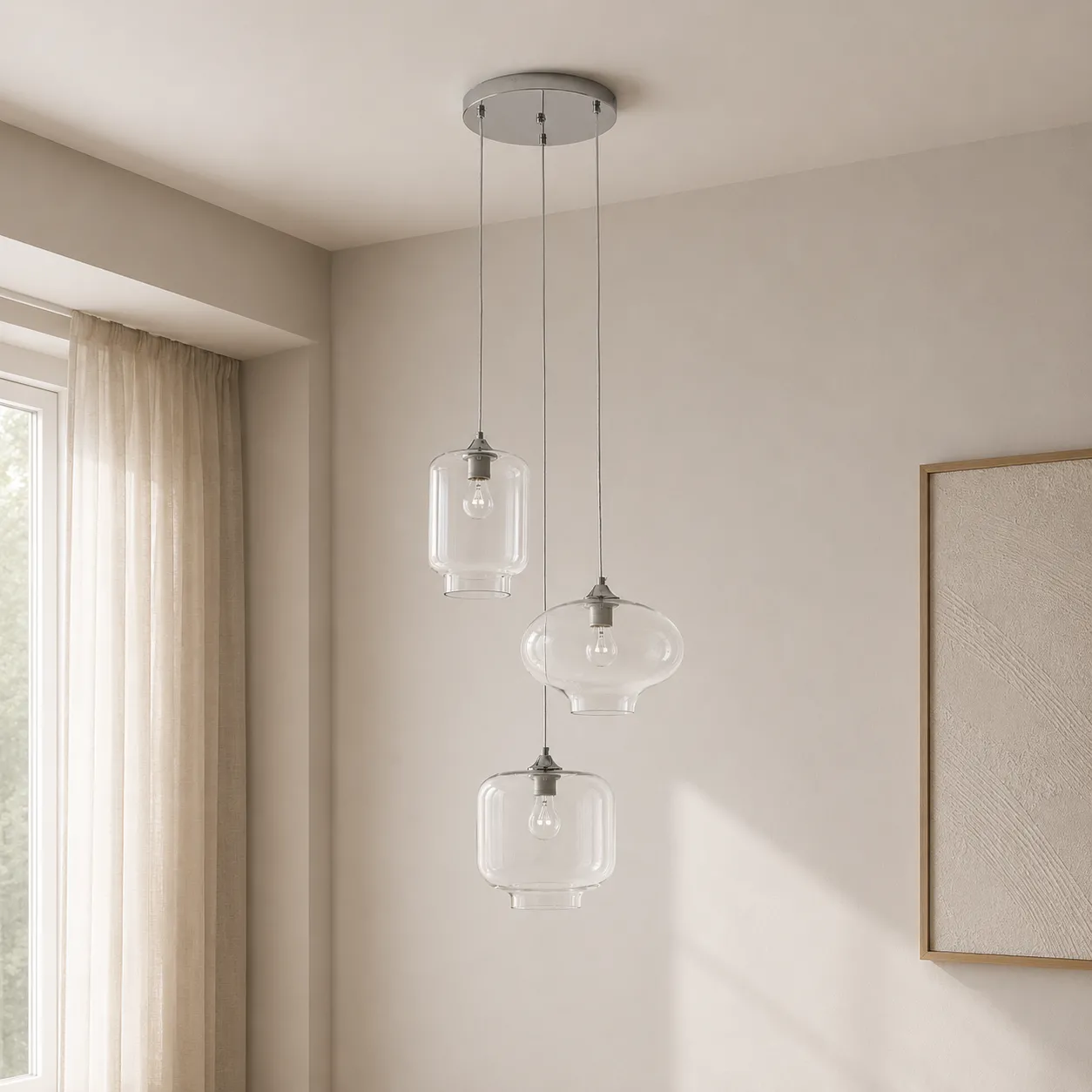 Lampadario Saky Clear Tomasucci in vetro trasparente ambientato