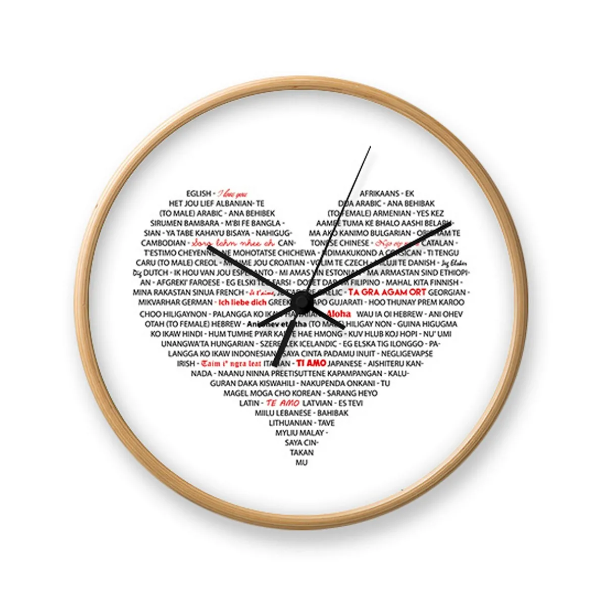 Orologio I Love You Tomasucci con cornice rovere e cuore di scritte