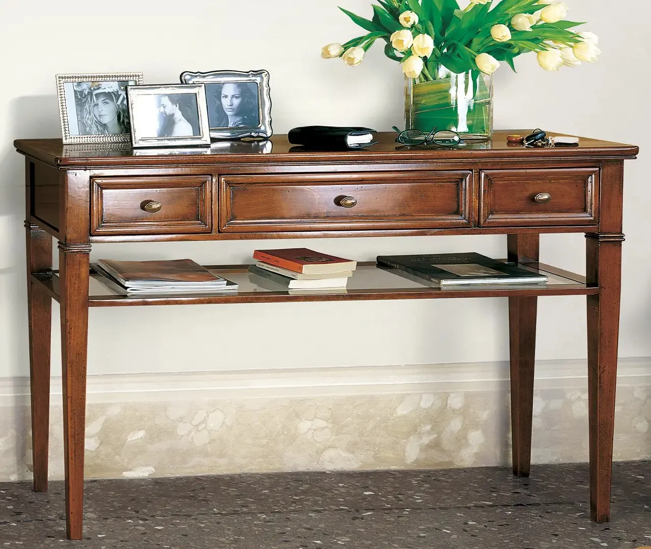 Consolle classica Amazzonite Le Fablier color legno con cassetti e ripiano inferiore
