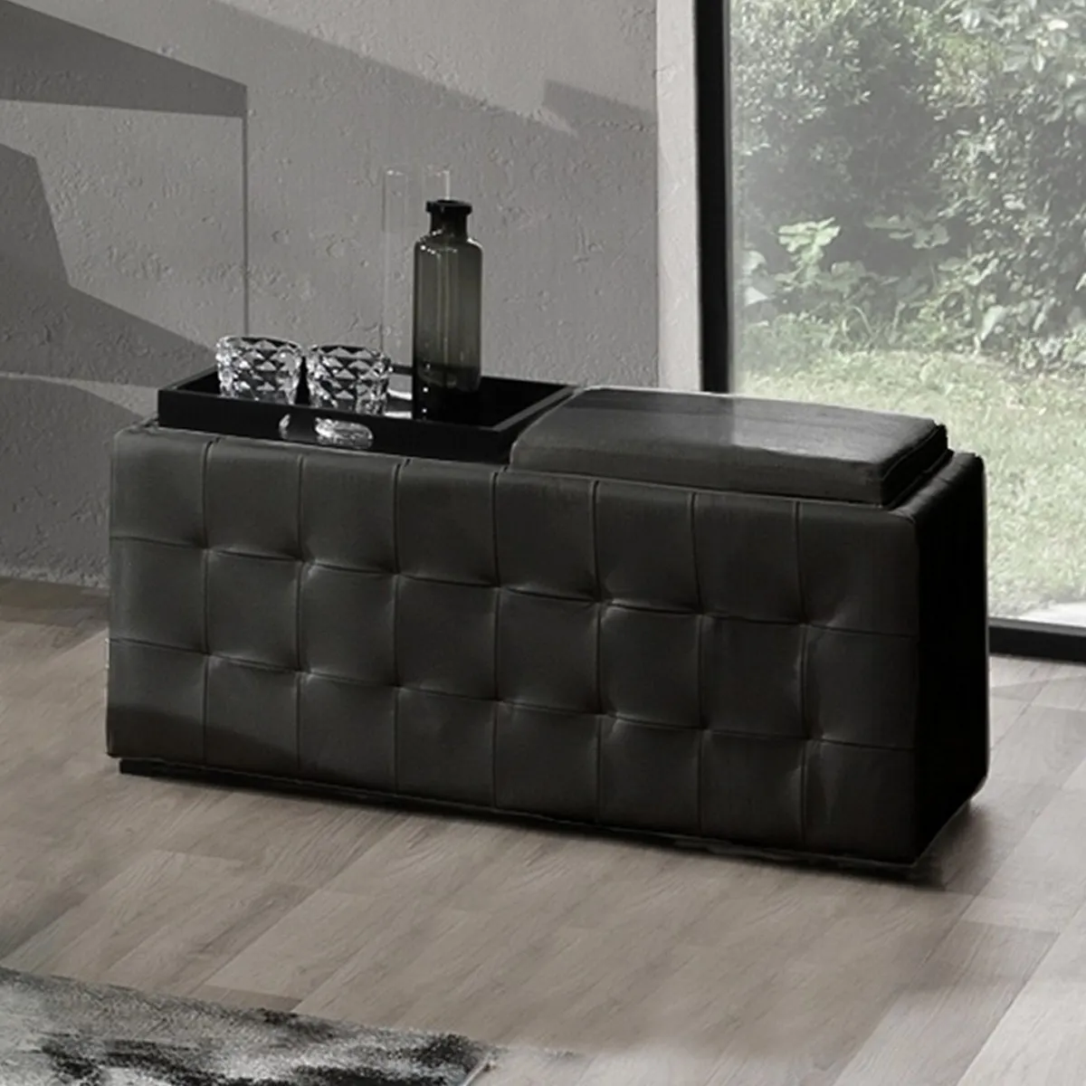 Doppio pouf contenitore Dizzy Tomasucci in ecopelle nera