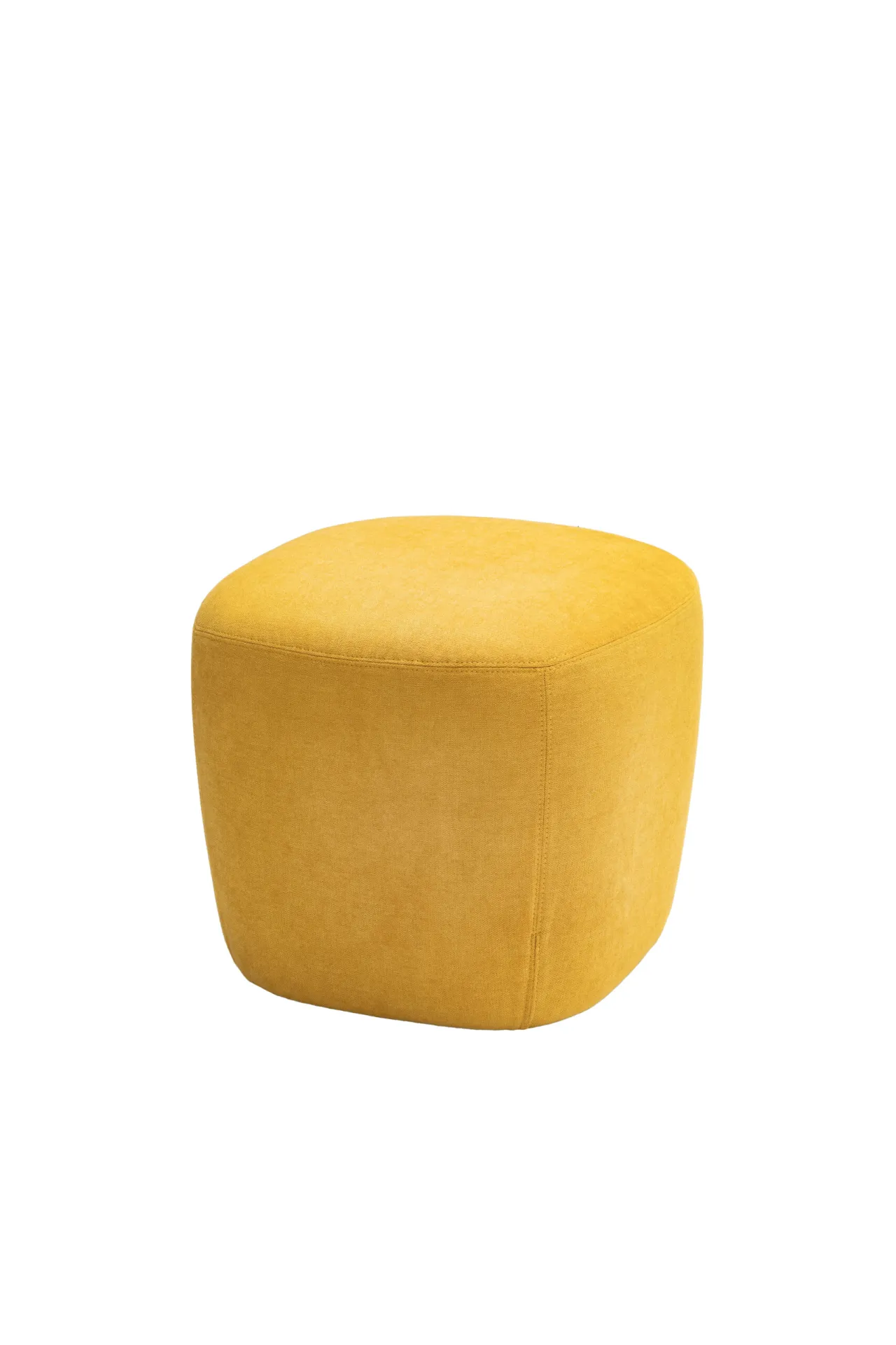 Pouf Square Samoa in tessuto giallo con spigoli arrotondati, su fondo bianco