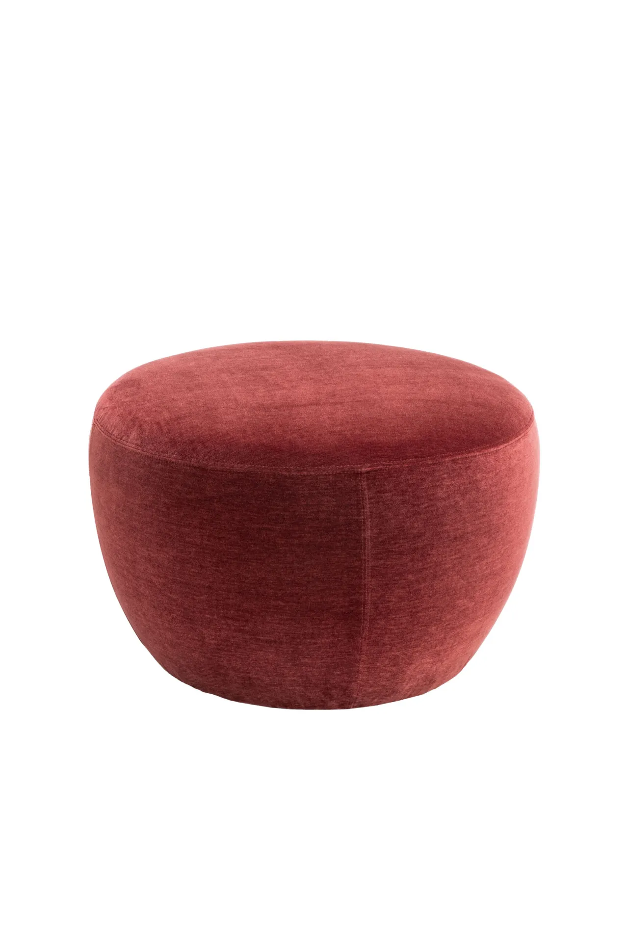 Pouf Big Samoa tondo e basso in tessuto rosso, su fondo bianco