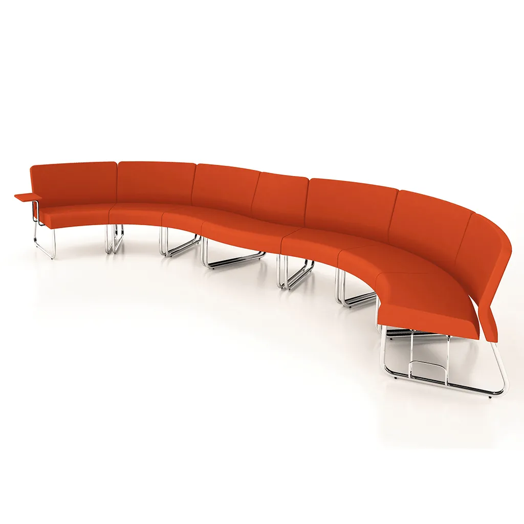 Poltroncine componibili Slastic Unisit rosse in fila curva