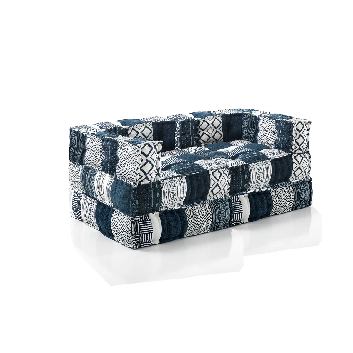 Divano Yara Tomasucci in patchwork blu e bianco
