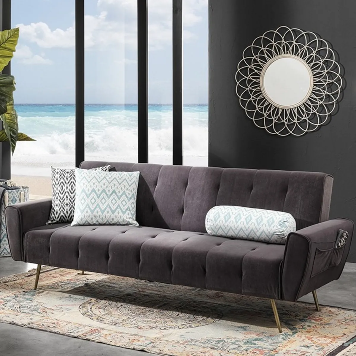 Divano letto Premier Tomasucci grigio scuro in soggiorno